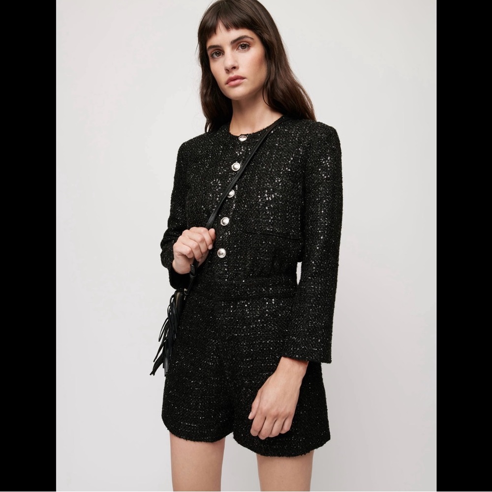 NWOT LN MAJE Black Tweed Romper FR 40 8 M